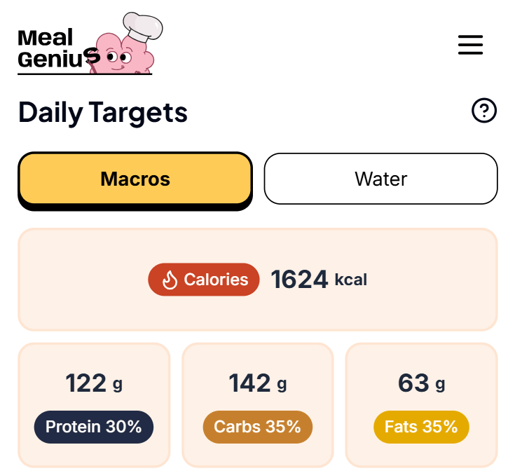 Nutrition tracking interface