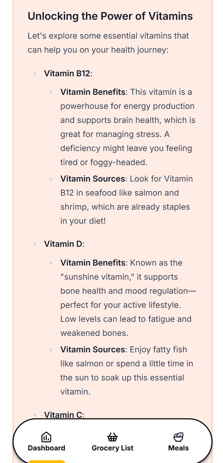 Nutrition tracking interface
