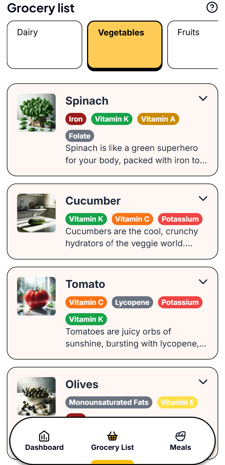 Nutrition tracking interface